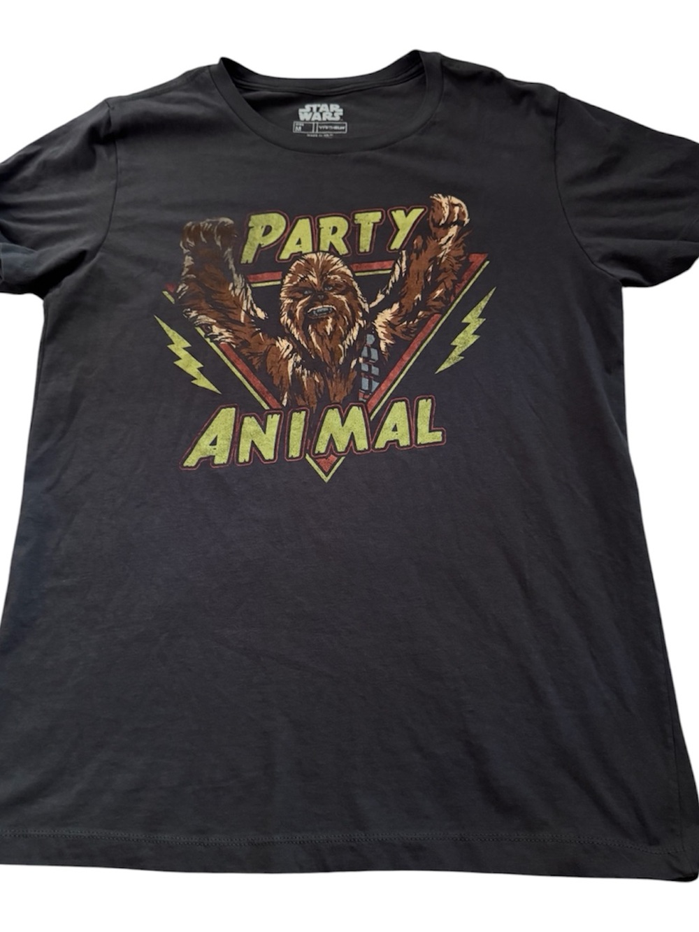 Star Wars Black Chewbacca "Party Animal" Graphic Tee with Yellow Accents
